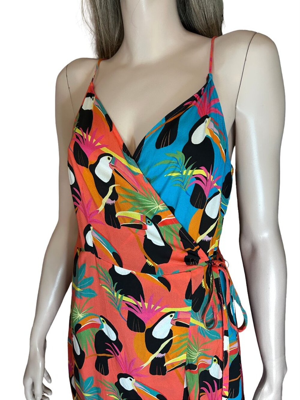Anthropologie Farm Rio Toucon Wrap Maxi Dress Rayon Flounce Sleeveless - Picture 5 of 15